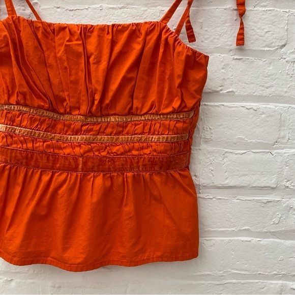 Anthropologie || Maeve Smocked Tank Top Blouse Tie Shoulders Orange Small