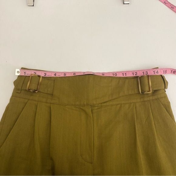 Sezane || Francky Trousers Buckle Linen Blend Olive Green Khaki 36 US 4