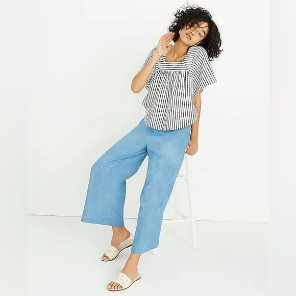 Madewell || Chambray Huston Pull On Crop Pants Wide Leg Blue Large