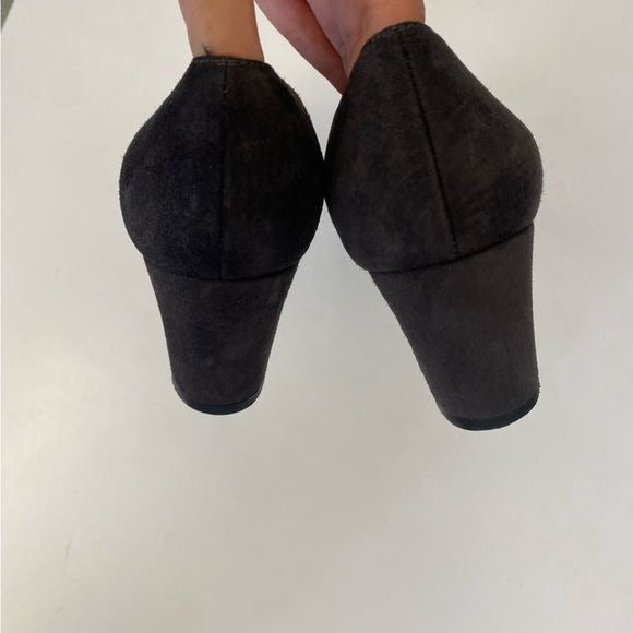 Stuart Weitzman || Marymid Suede Block Heels in Anthracite Dark Gray 8.5