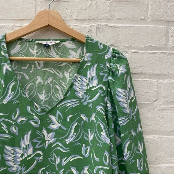 Michelle McDowell || Aspen Top | Fly Away With Me Pine Bird Print Blue Green M