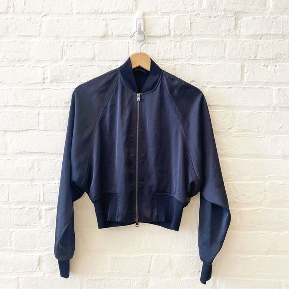 Theory || Satin Raglan Track Jacket in Deep Navy P