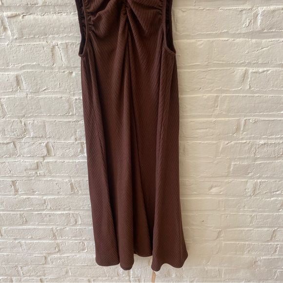 Reformation || Brynlee Ribbed Knit Cutout Keyhole Midi Dress in Cafe Brown L NWT