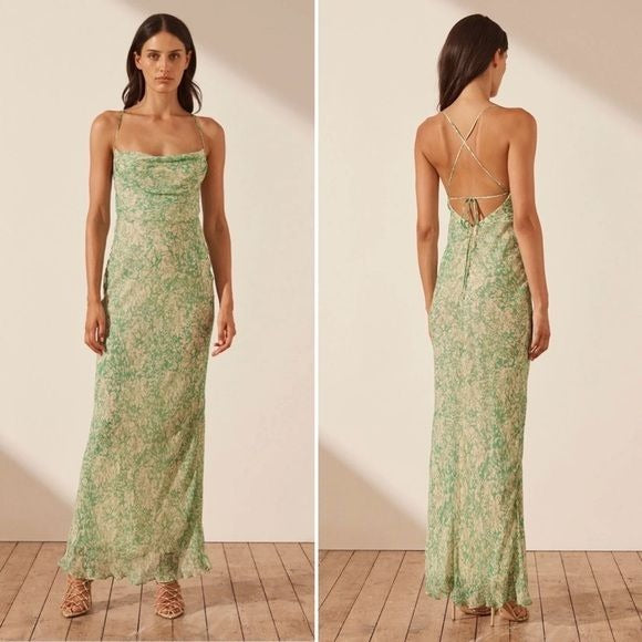 Shona Joy || Belvedere Lace Back Bias Maxi Dress Green US 8