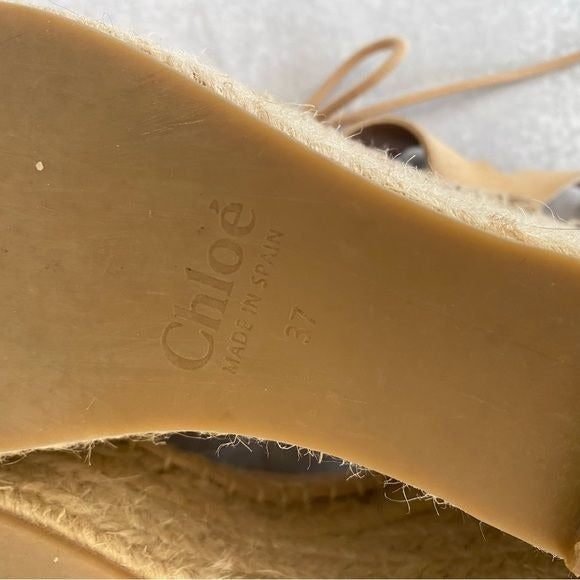 Chloe || Tie Ankle Scalloped Strappy Espadrille Platform Wedge Tan 37