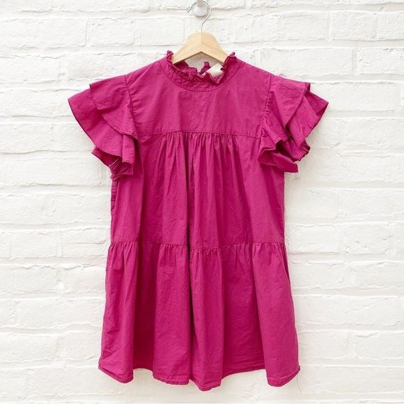 Anthropologie || Maeve Ophelia Babydoll Tiered High Neck Ruffle Tunic Top Pink S