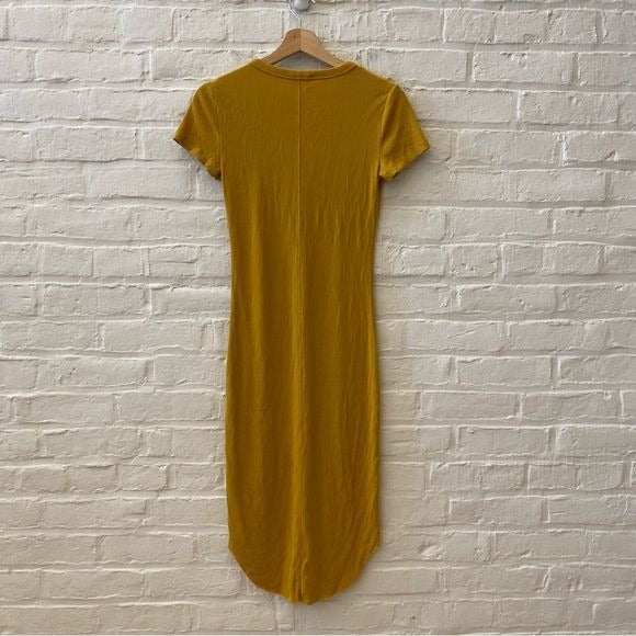 Aritzia || Wilfred Free Corin Ribbed V-Neck Midi Dress Yellow Gold Small