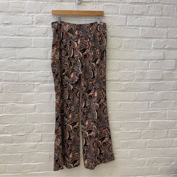 Anthropologie || Drapey Flare Pants Abstract Pattern Brown 8