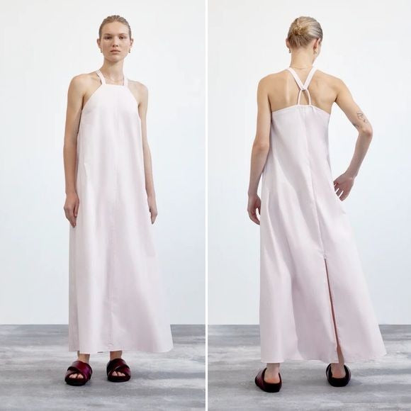 Foemina || Isla Sleeveless Cotton Poplin Halter Maxi Dress Blush Pink US 6