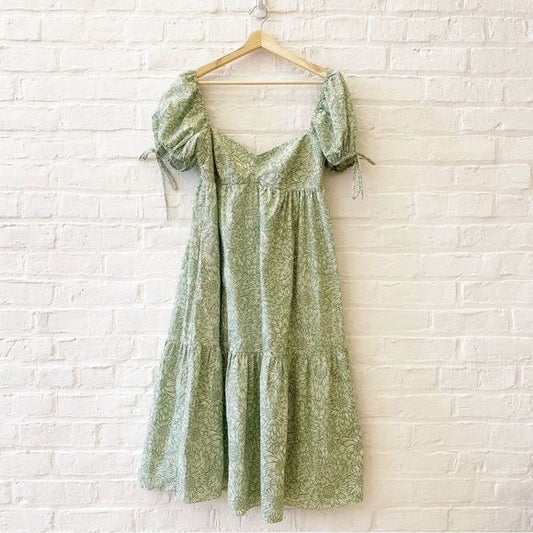 Amanda Uprichard || Sicily Tiered Midi Dress in Melrose Green Floral Medium