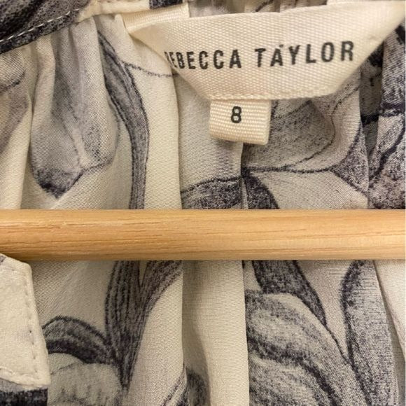 Rebecca Taylor || Botanical Floral Blouse Silk Cream Black 8