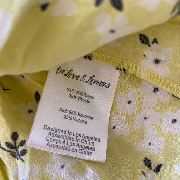 For Love and Lemons || Chrysanthemum Tie Front Blouse Top Floral Yellow Medium