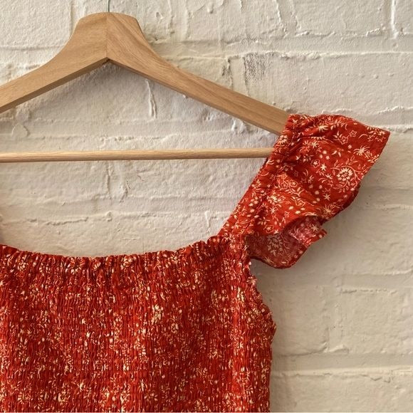 Madewell || Isla Top Smocked Flutter Strap Tank Top Floral Orange 2