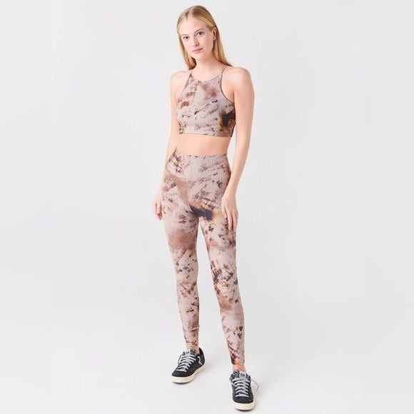 Beach Riot || Ribbed Ayla Leggings Anna Tank Sports Bra Set Taupe Tie Dye Small