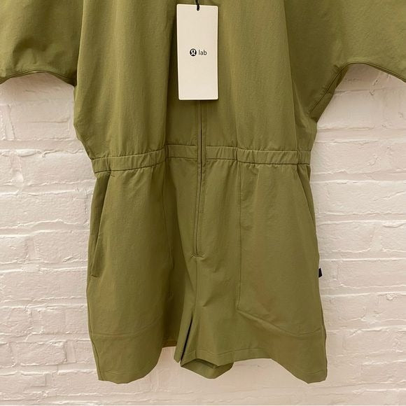 Lululemon || Lab Zip-Front Collared Romper Shorts Bronze Green 8 NWT