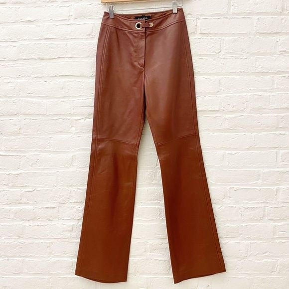 Escada || Cognac Lambskin Leather Pants Brown 34 US 2