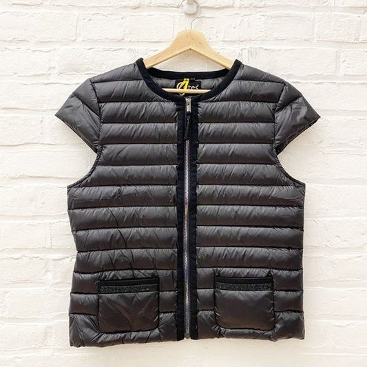 Cotes of London || Cap Sleeve Down Puffer Vest Crystal Trim Black Noir Large