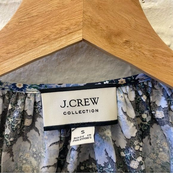 J.Crew Collection || Tie-Sleeve Button-Front Top Ratti Pacific Paisley Blue S