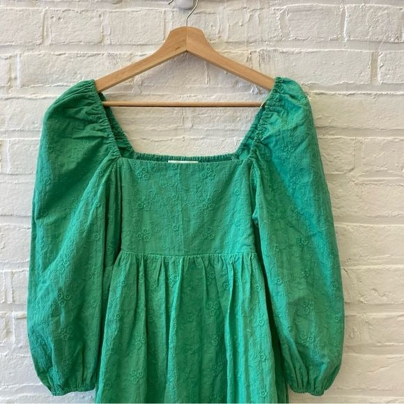 Tuckernuck || Pomander Place Elizabeth Puff Sleeve Smocked Mini Dress Green M