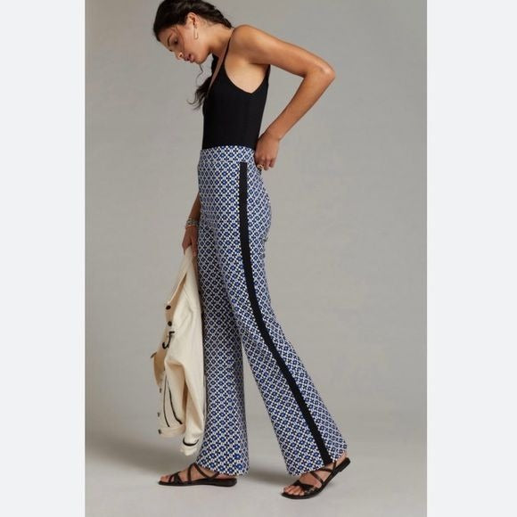 Anthropologie || Maeve Ponte Pull On Bootcut Flare Pant Blue Motif Medium