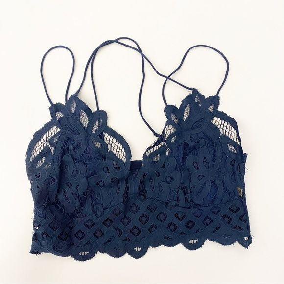 Free People || FP One Adella Bohemian Crochet Bralette Navy Blue Large NWT