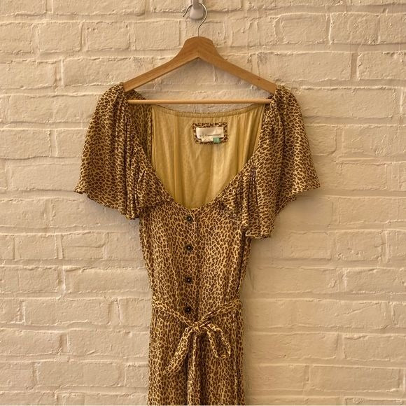 Anthropologie A+ || Bolano Leopard Print Belted Shirt Dress Tan Plus 18W