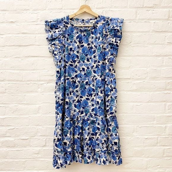 Tyler Böe || Ursula Tiered Mini Dress in Blue Poppies Floral XL NWT