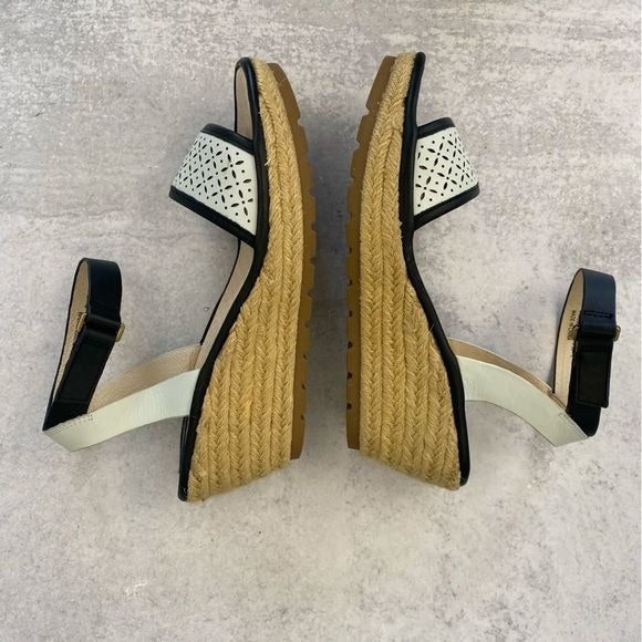 Fly London || Ekal Leather Espadrille Wedges Black + White 39