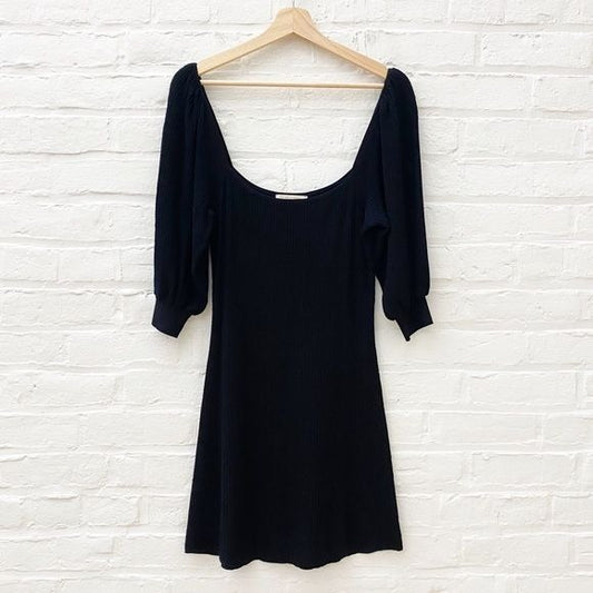 Sezane || Clelia Knit Puff Sleeve Mini Dress Black Medium