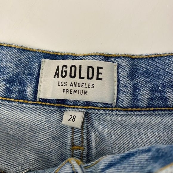 AGOLDE || Parker Vintage Cut Off Shorts Swapmeet Blue Denim Distressed Fray 28