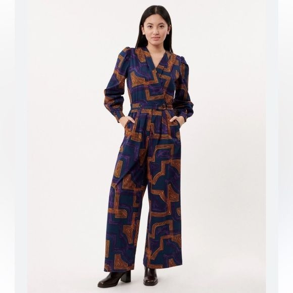 FRNCH || Rachelle Jackie Jumpsuit in Maze Abstract Pattern Orange Purple Blue S