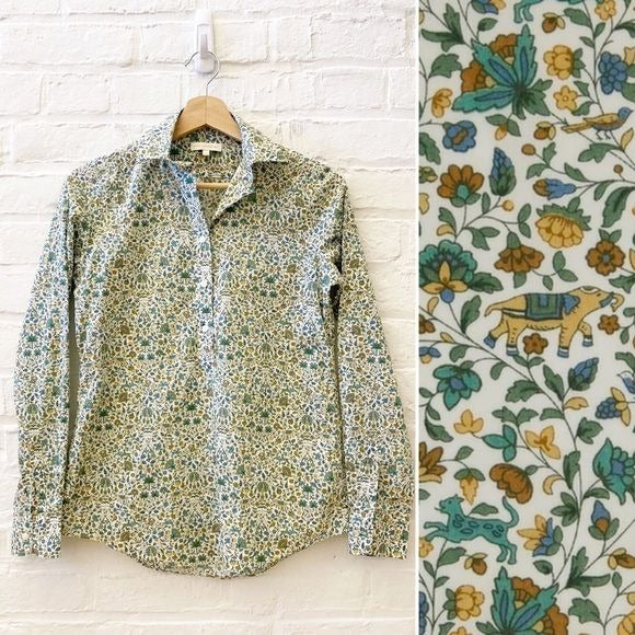 Ann Mashburn || Tomboy Popover Shirt Liberty Imran Tana Lawn Cotton Elephants XS