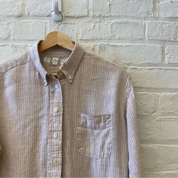 Claridge & King || Striped Linen Button Down Shirt Oversized His Boyfriend Tan M