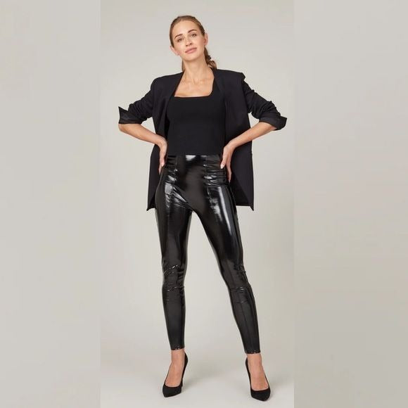 SPANX || Faux Patent Leather Leggings Black Small Petite SP