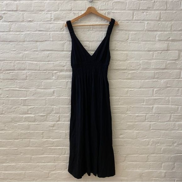 Abercrombie || Scrunchie Strap Linen Maxi Dress Black Small