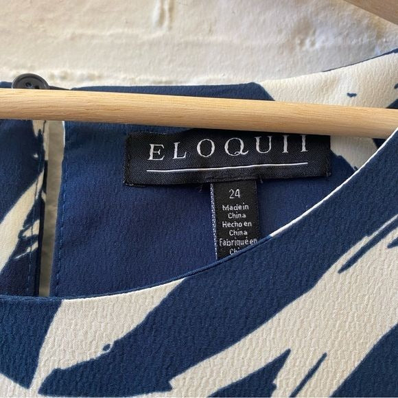 ELOQUII || Puff Sleeve Easy Tee Dress Ruffle Floral Chalk Art Navy 24