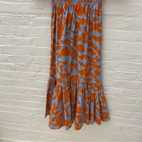 La Ligne || Amy Puff Sleeve Smocked Maxi Dress Periwinkle Tangerine Orange L NWT