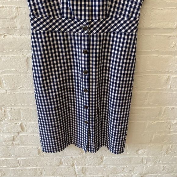 J. Crew || V-neck Button-front Dress in Navy Blue and White Gingham 0