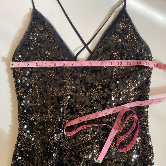 NBD x Revolve || Sloan Sequined Party Mini Dress Open Back in Black Small