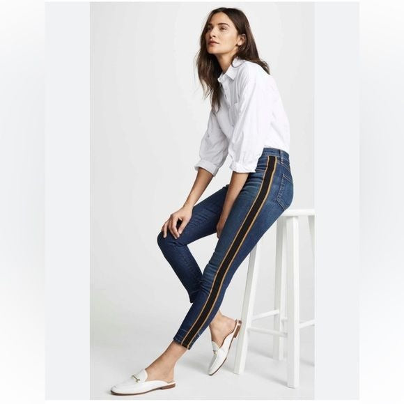 Veronica Beard || Debbie Tuxedo Stripe Jeans in Blue Tidal 29