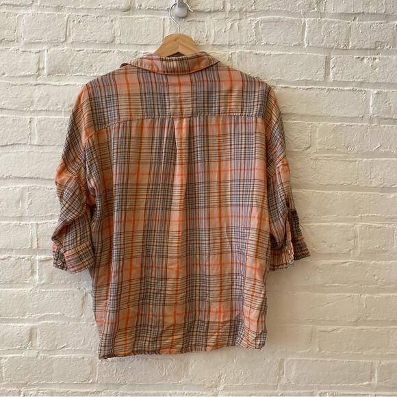 Anthropologie || Holding Horses Orange Plaid Wrap Top 0