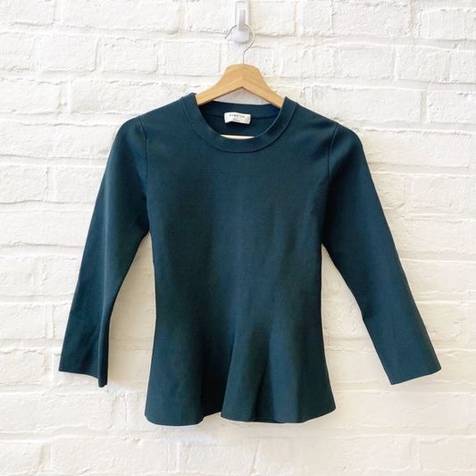 Aritzia || Babaton Piers Knit Peplum Long Sleeve Top Hunter Green Small