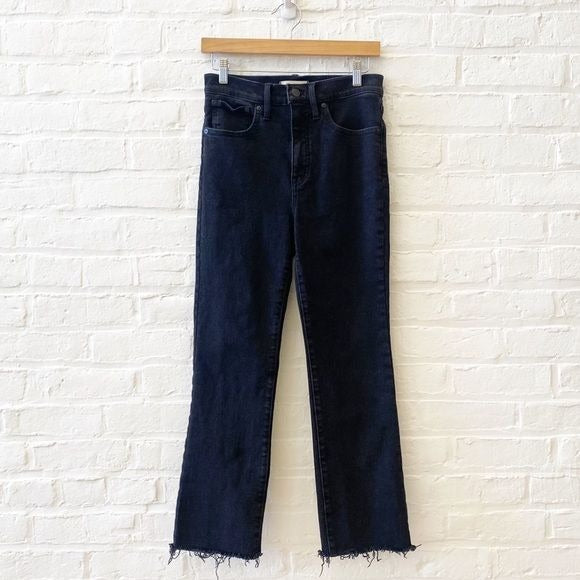 Madewell || Cali Demi Boot Jeans in Bayland Wash Raw Hem Flare Crop Black 27