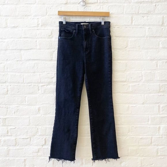 Madewell || Cali Demi Boot Jeans in Bayland Wash Raw Hem Flare Crop Black 27