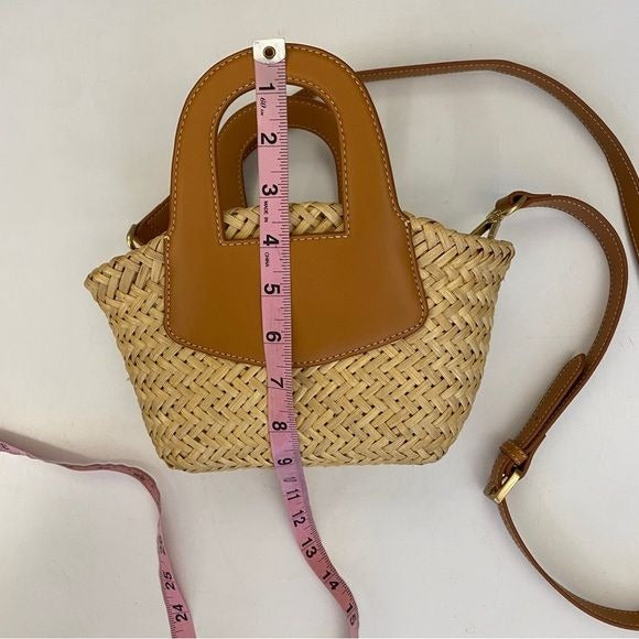 J.Mclaughlin || Wanda Rattan Crossbody Leather Woven Bag Tan