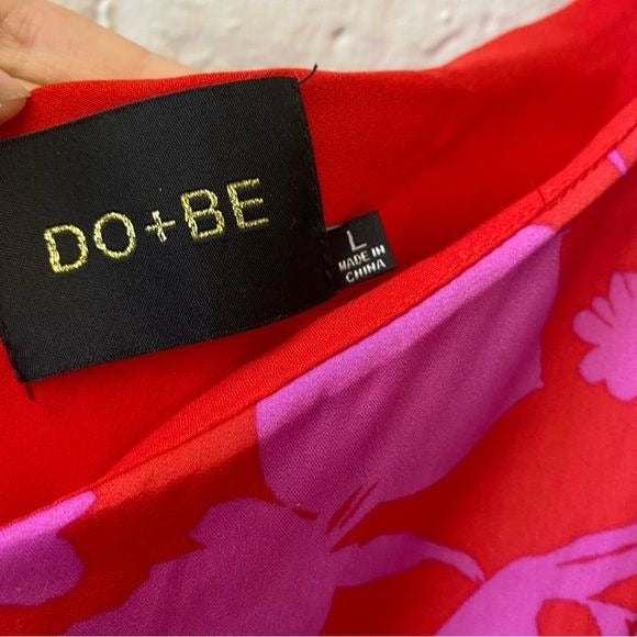 DO+BE || Floral One Shoulder Midi Dress Faux Wrap Pink Red Large RUNS SMALL