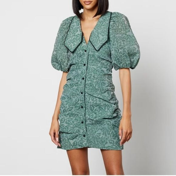 GANNI || Jacquard Organza Mini Dress in Myrtle Green 36 US 4 NWT