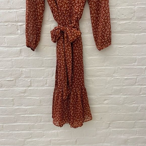 J. Crew || Point Sur Faux-wrap Dress in Sparkle Floral Red Orange 4 NWT