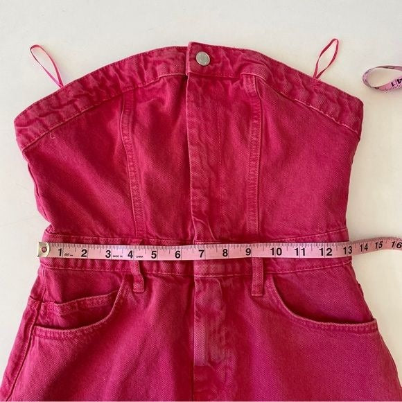 Zara || Strapless Denim Mini Dress Overdyed Hot Pink Medium NWT