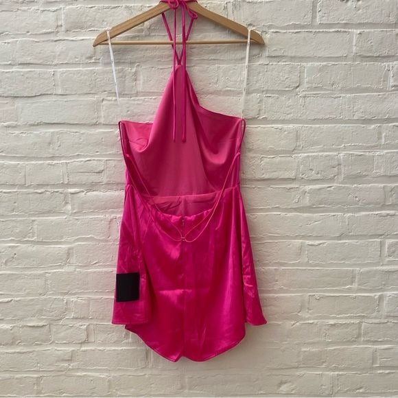 Lulus || Diva Destiny Hot Pink Satin Backless Halter Romper Medium NWT